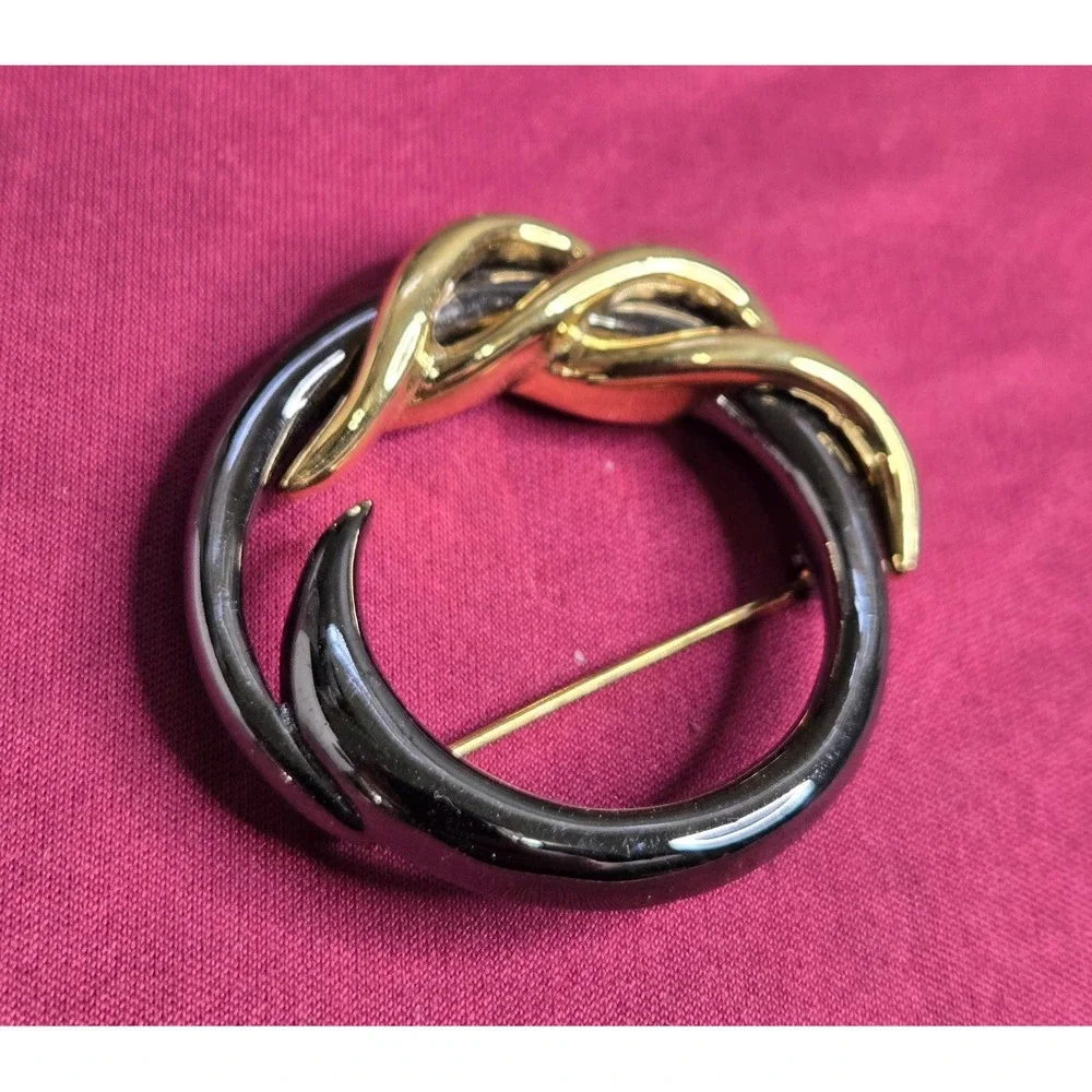 Vintage Monet Modernist Swirl Brooch Pin Two Tone Gold Silver Abstract